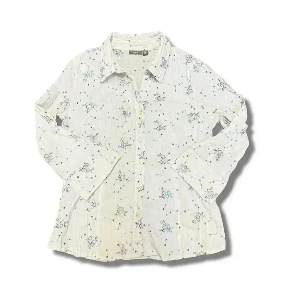 apt.9 Women's Floral Button-Up Shirt White Size M Long Sleeve - Picture 8 of 8